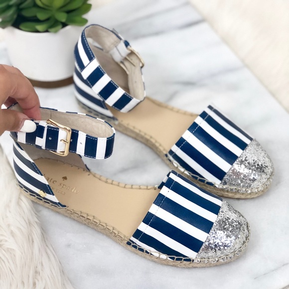 Kate Spade striped navy blue espadrilles sandals - Picture 2 of 4